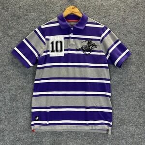 Winchester Rugby Polo Shirt Mens Medium Purple Gray Striped Number 10 Graphic